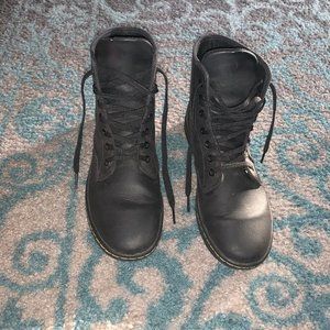 DR. MARTENS Leather Lace Up Canvas Boots - Black